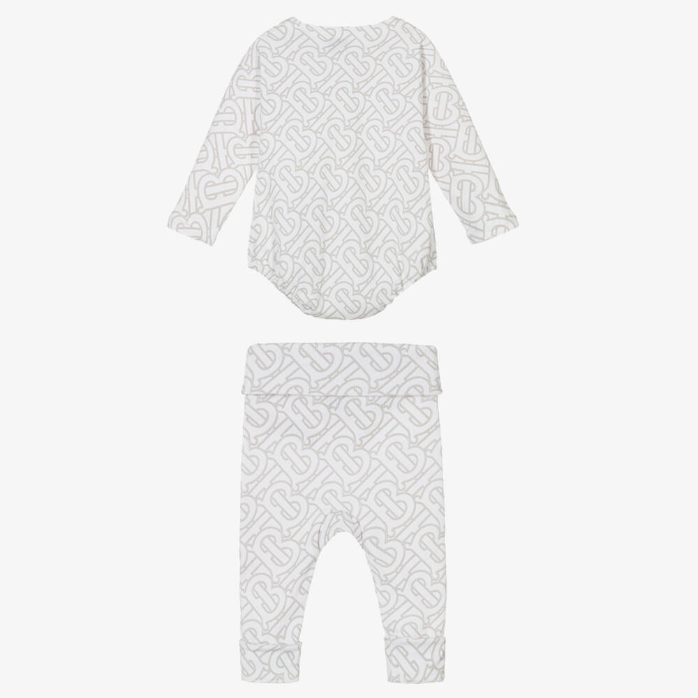 Burberry-White Cotton Monogram Baby Gift Set | Childrensalon