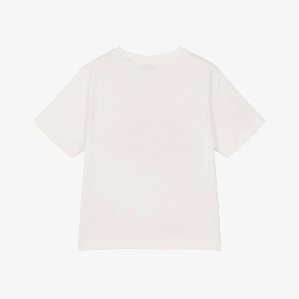 Burberry-White Cotton T-Shirt with Knight Stamp | Childrensalon
