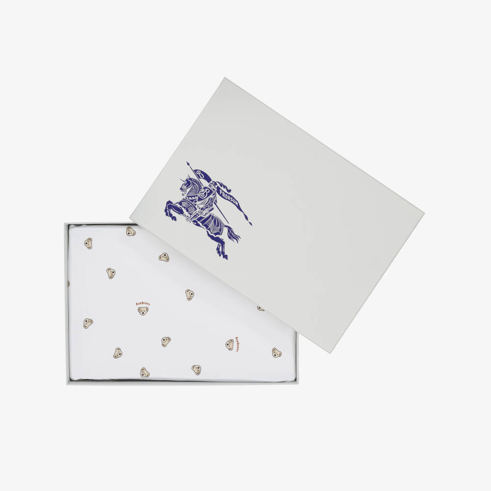 Burberry-White Cotton Thomas Bear Baby Blanket (100cm) | Childrensalon