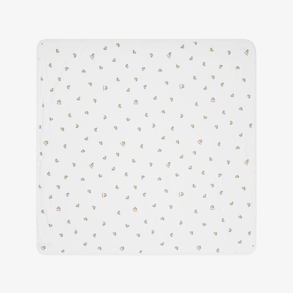 Burberry-White Cotton Thomas Bear Baby Blanket (100cm) | Childrensalon