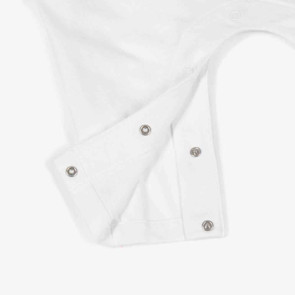 Burberry-White Cotton Thomas Bear Romper | Childrensalon