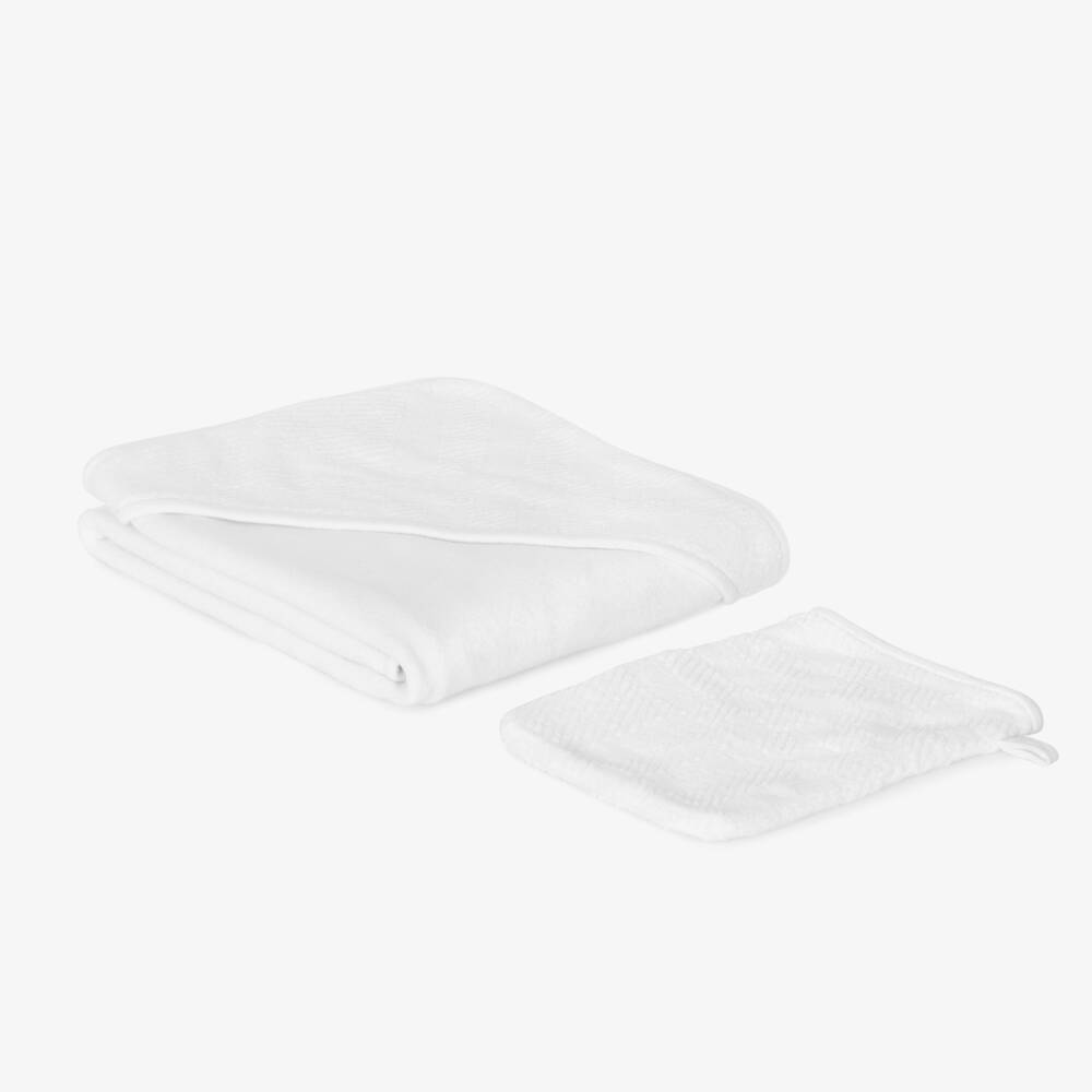 Burberry-White Cotton Towel & Mitt Baby Gift Set | Childrensalon