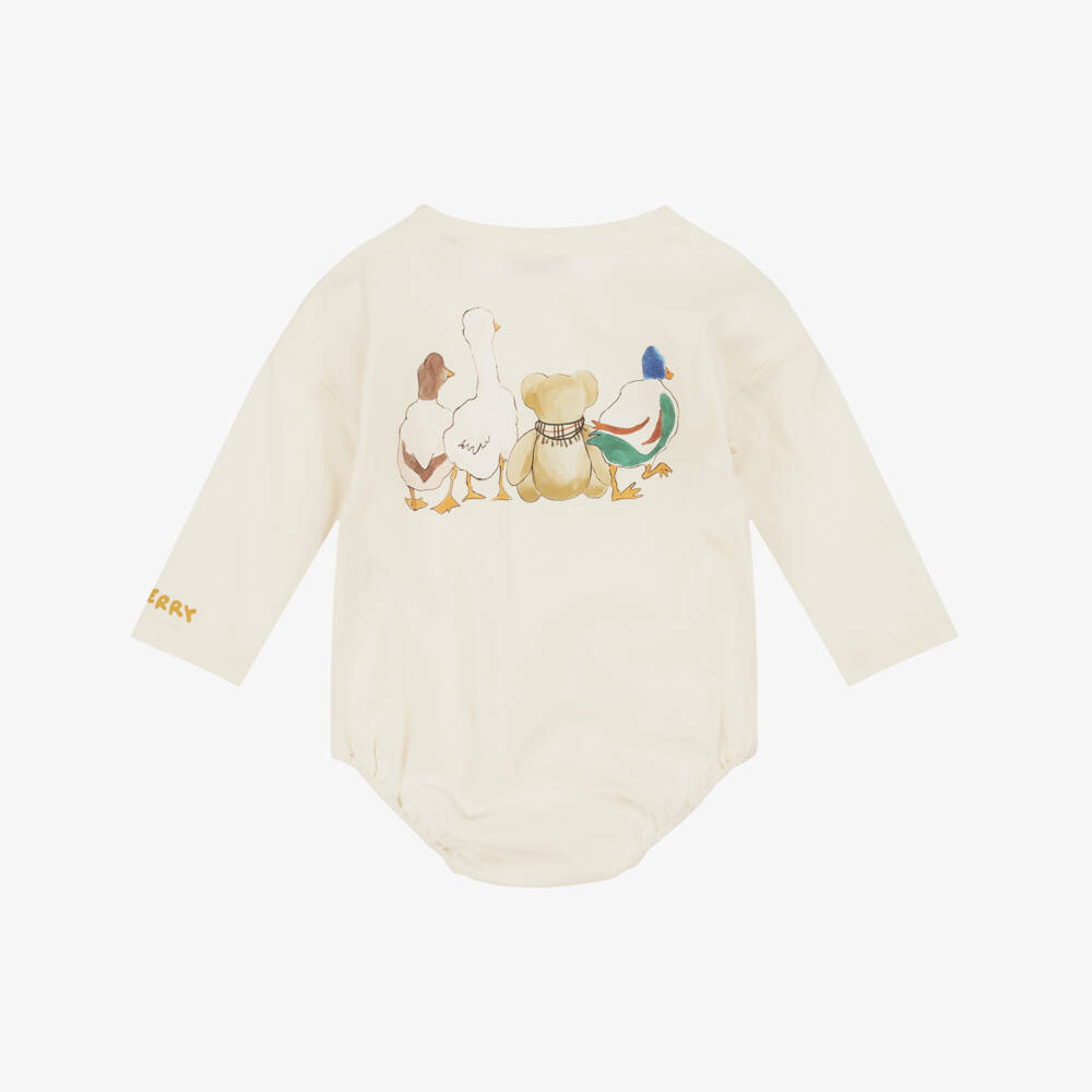 Burberry-White & Ivory Cotton Thomas Bear Babysuit Gift Set | Childrensalon