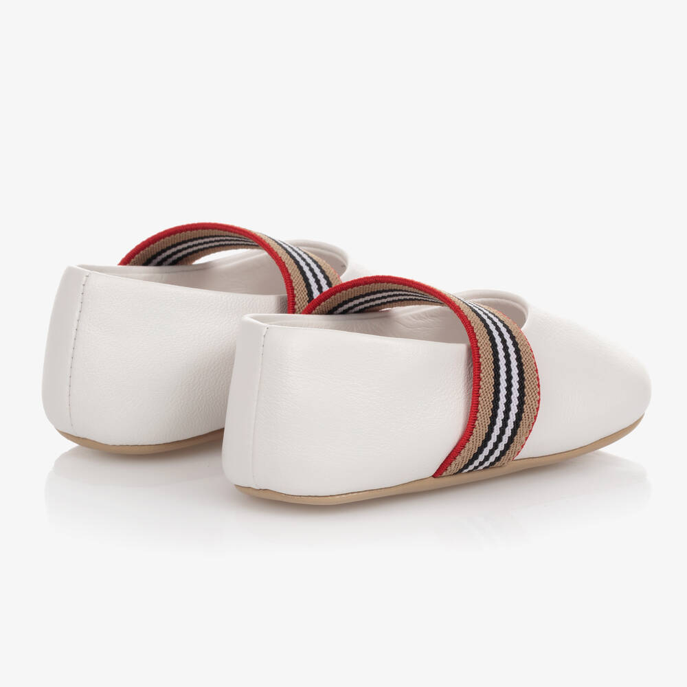 Burberry-White Leather Icon Stripe Baby Shoes | Childrensalon
