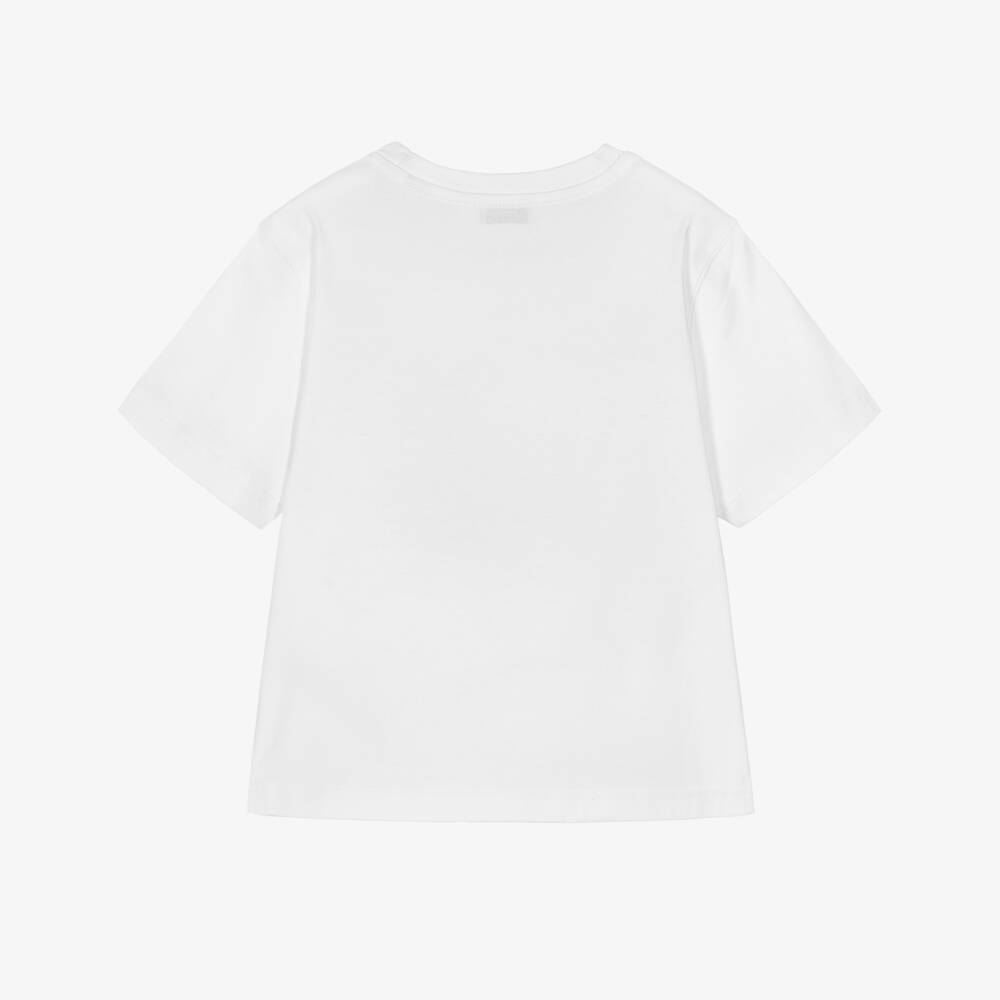 Burberry-White Rainy Day Thomas Bear Cotton T-Shirt | Childrensalon