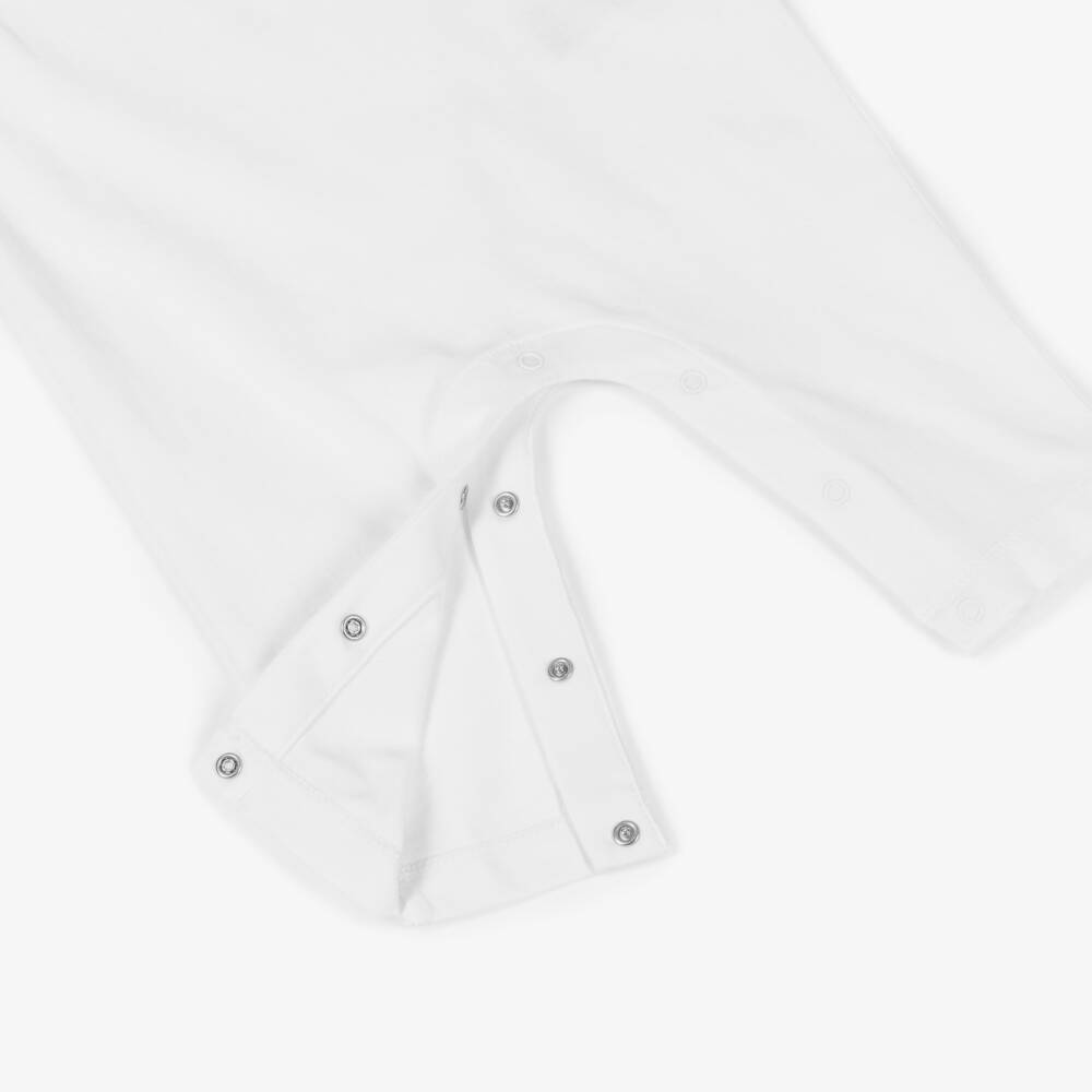 Burberry-White Thomas Bear Print Cotton Jersey Romper | Childrensalon