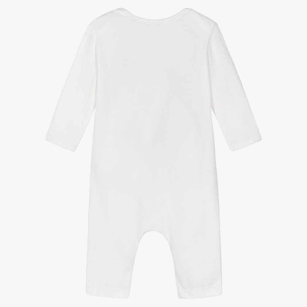 Burberry-White Thomas Bear Print Cotton Jersey Romper | Childrensalon