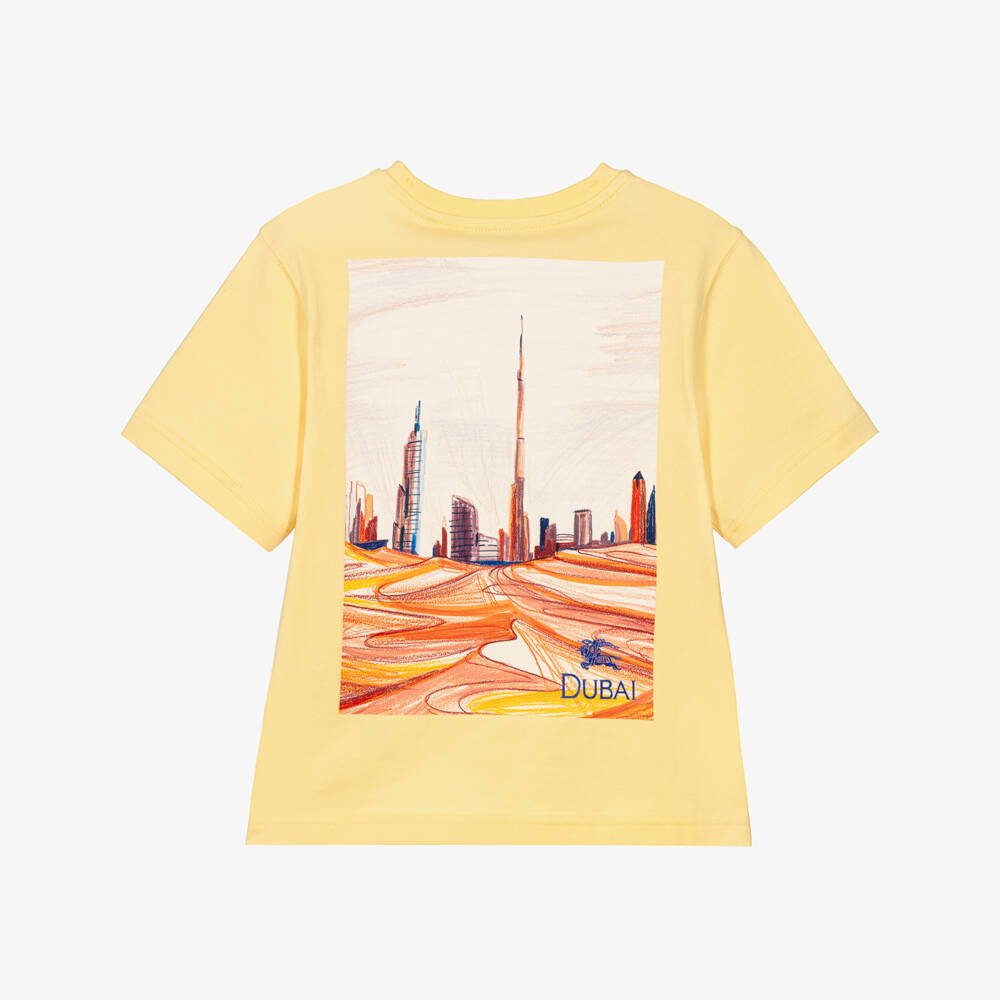 Burberry-Yellow Cotton Dubai Bear T-Shirt | Childrensalon