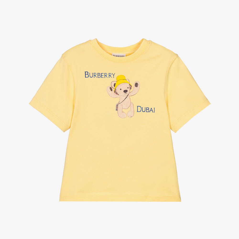 Burberry-Yellow Cotton Dubai Bear T-Shirt | Childrensalon