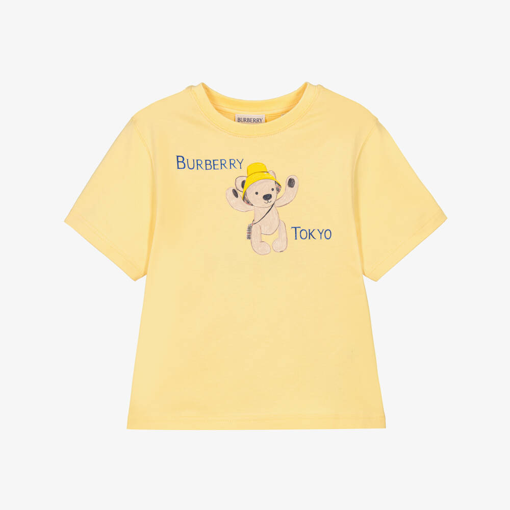 Burberry-Yellow Cotton Tokyo Bear T-Shirt | Childrensalon