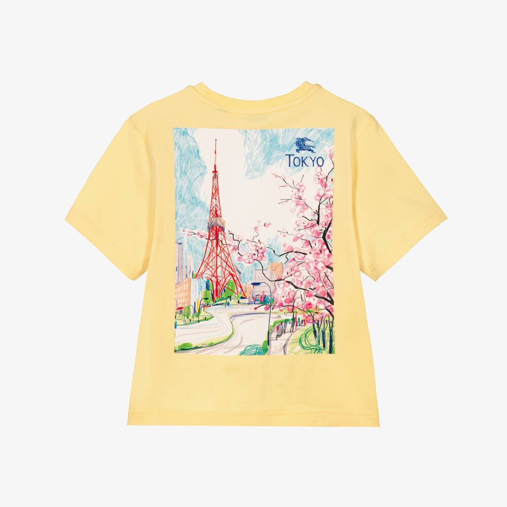 Burberry-Yellow Cotton Tokyo Bear T-Shirt | Childrensalon