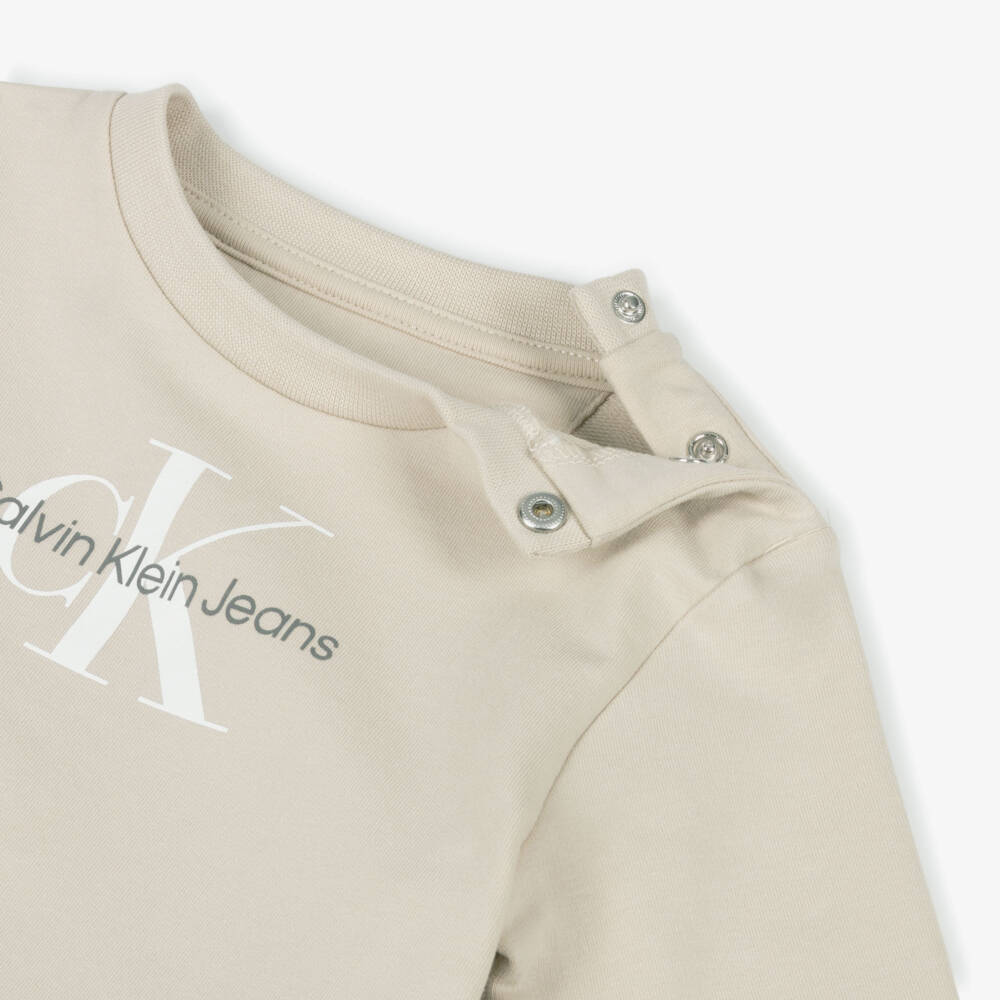 Calvin Klein-Baby Boys Beige Cotton Monogram Tracksuit Set | Childrensalon