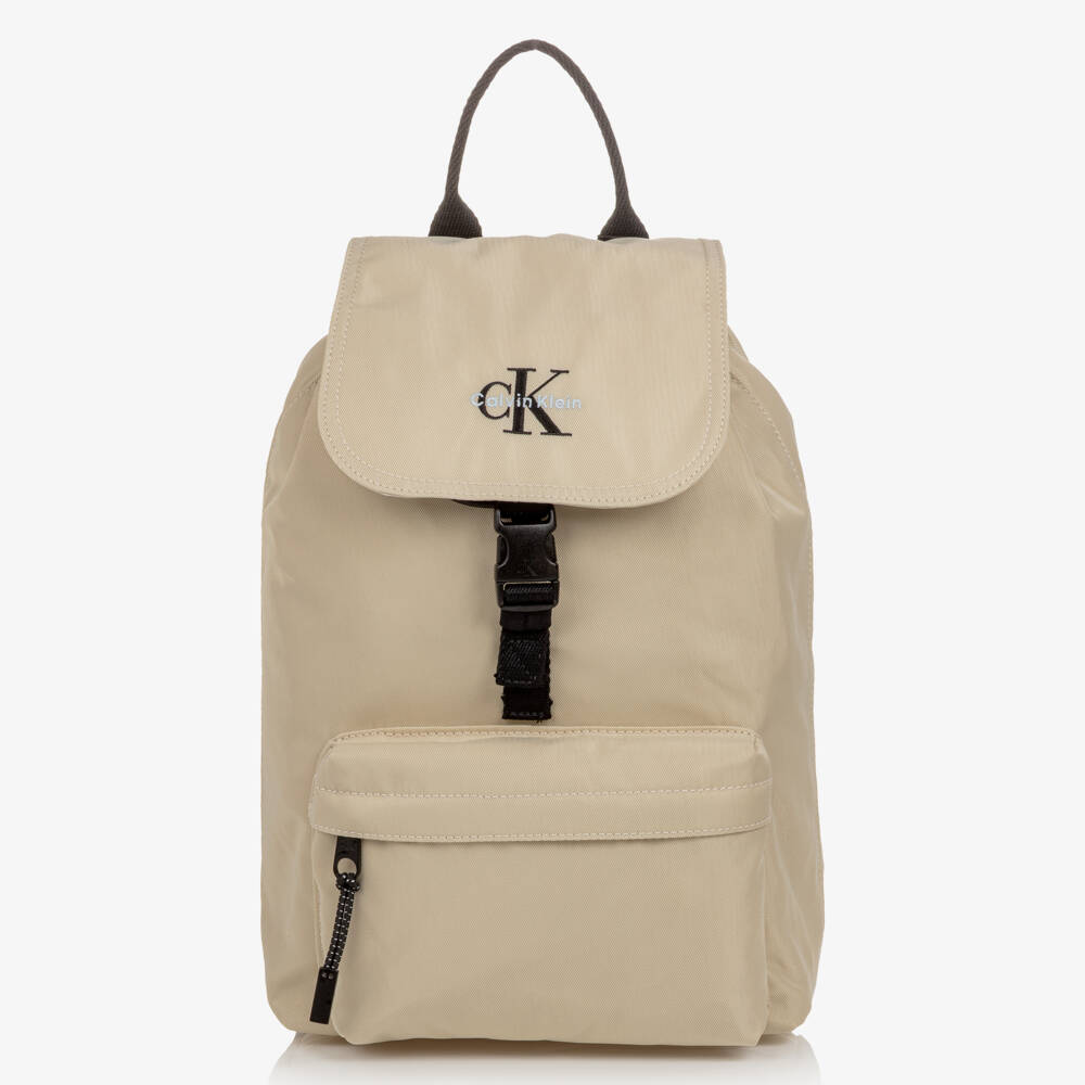 Calvin Klein-Beige Canvas Backpack with Embroidered CK Logo (36cm) | Childrensalon