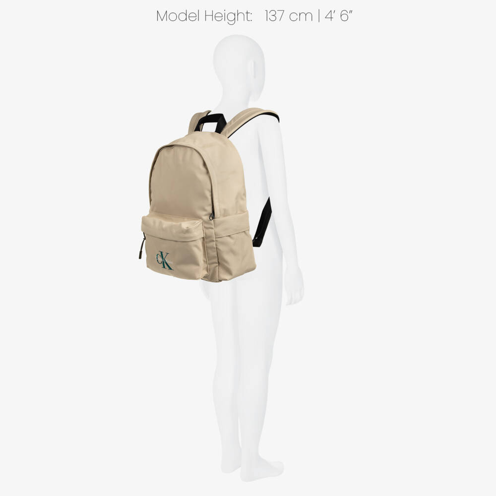 Calvin Klein-Beige Canvas CK Logo Backpack (40cm) | Childrensalon