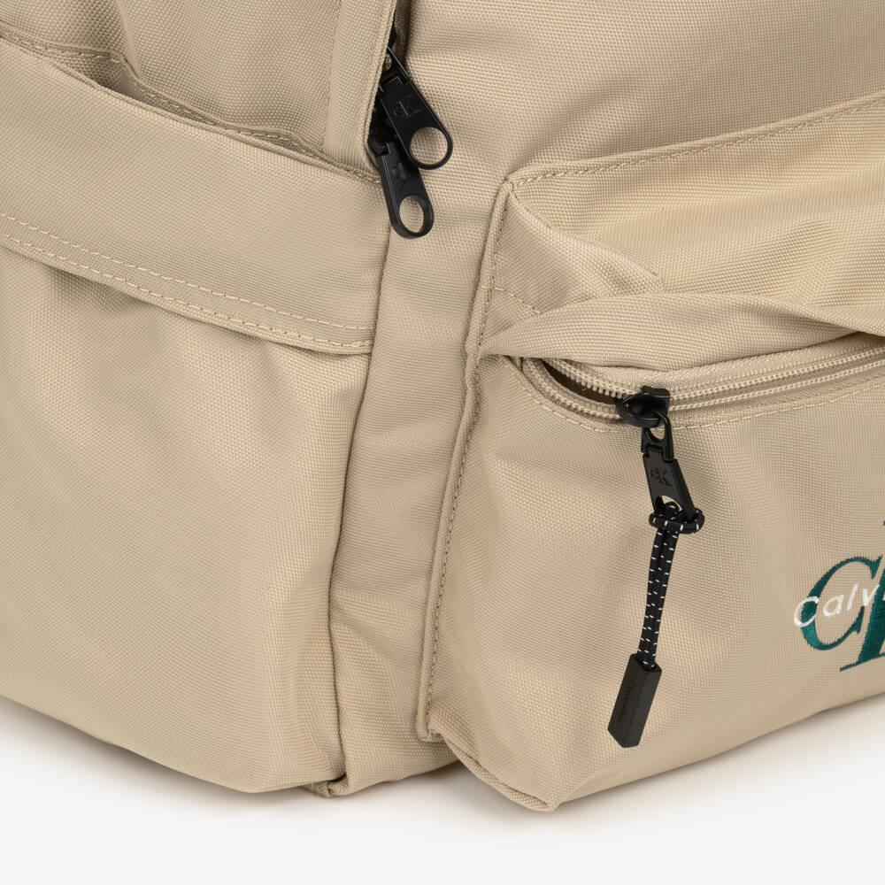 Calvin Klein-Beige Canvas CK Logo Backpack (40cm) | Childrensalon