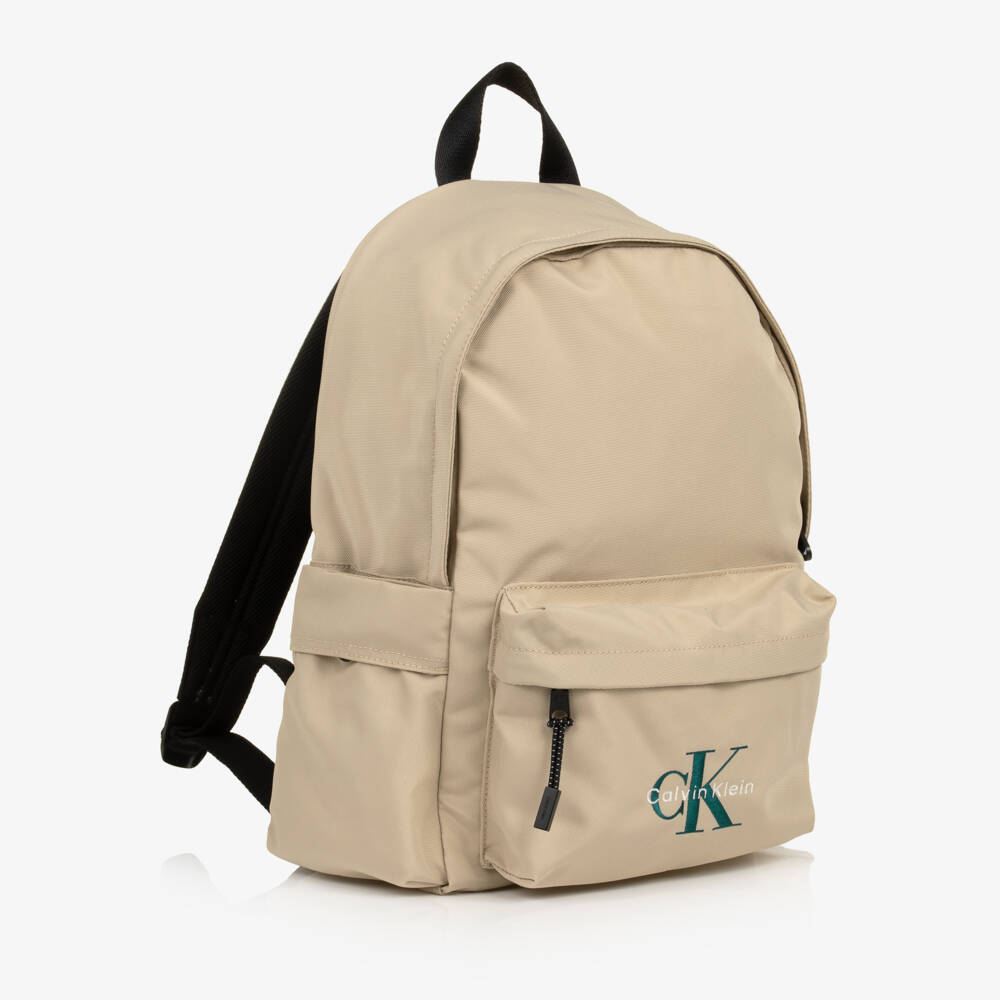 Calvin Klein-Beige Canvas CK Logo Backpack (40cm) | Childrensalon