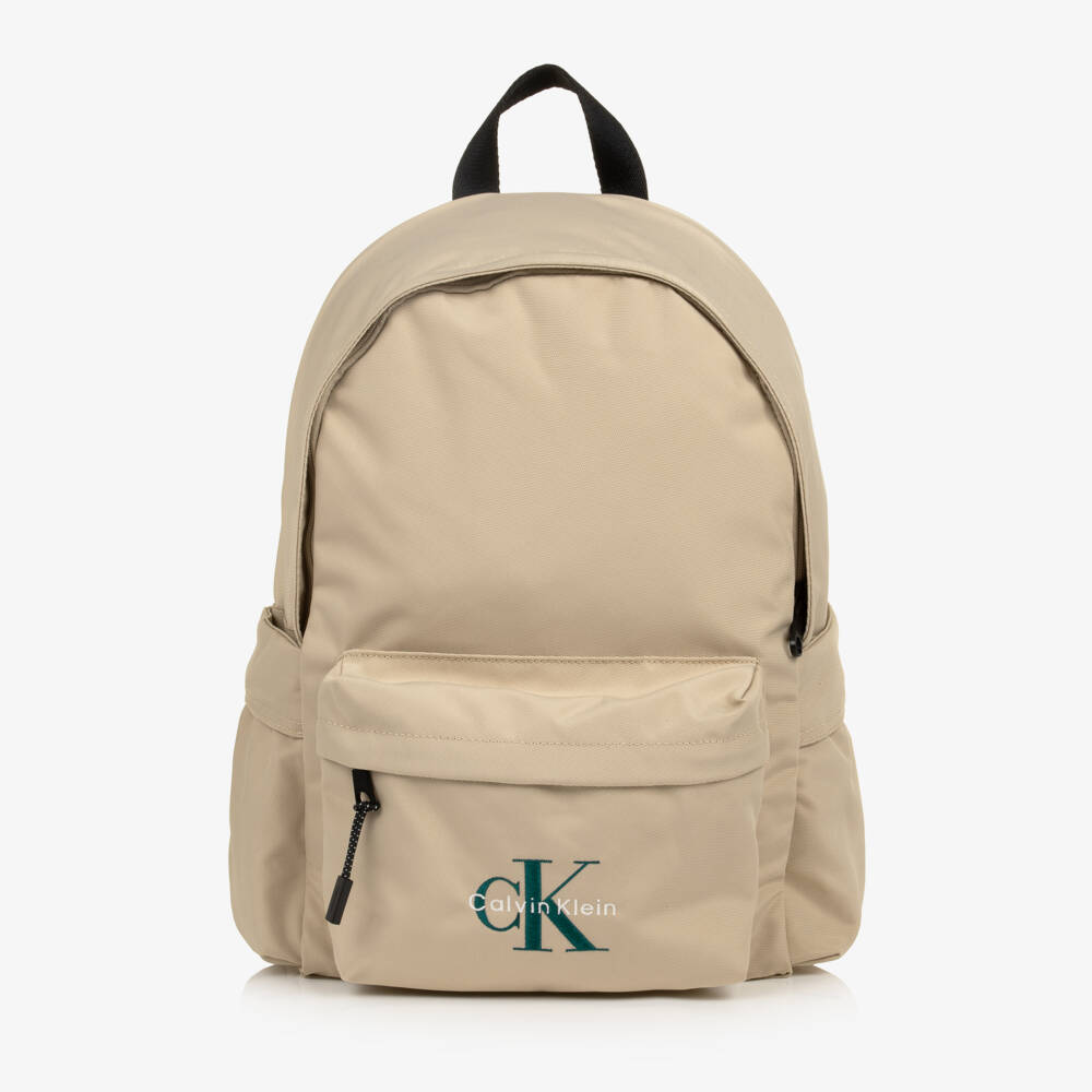 Calvin Klein-Beige Canvas CK Logo Backpack (40cm) | Childrensalon