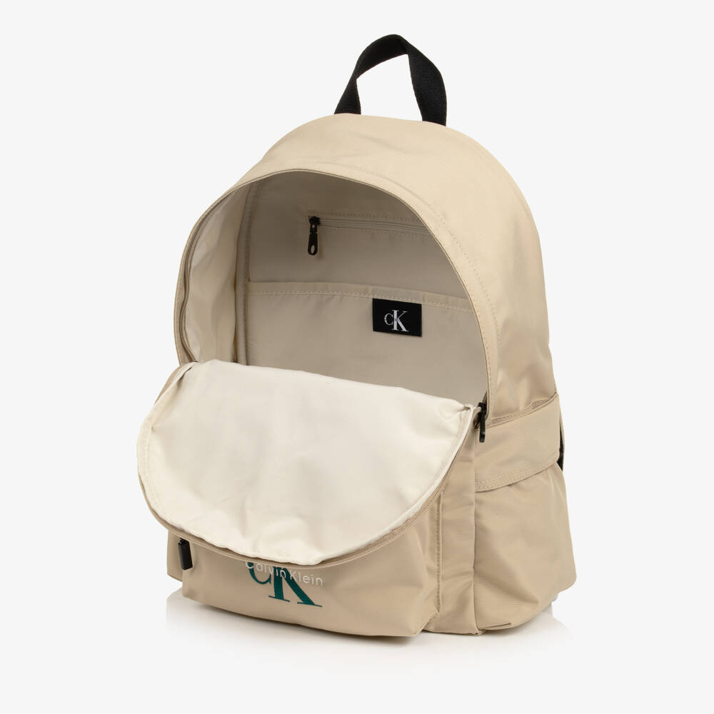 Calvin Klein-Beige Canvas CK Logo Backpack (40cm) | Childrensalon
