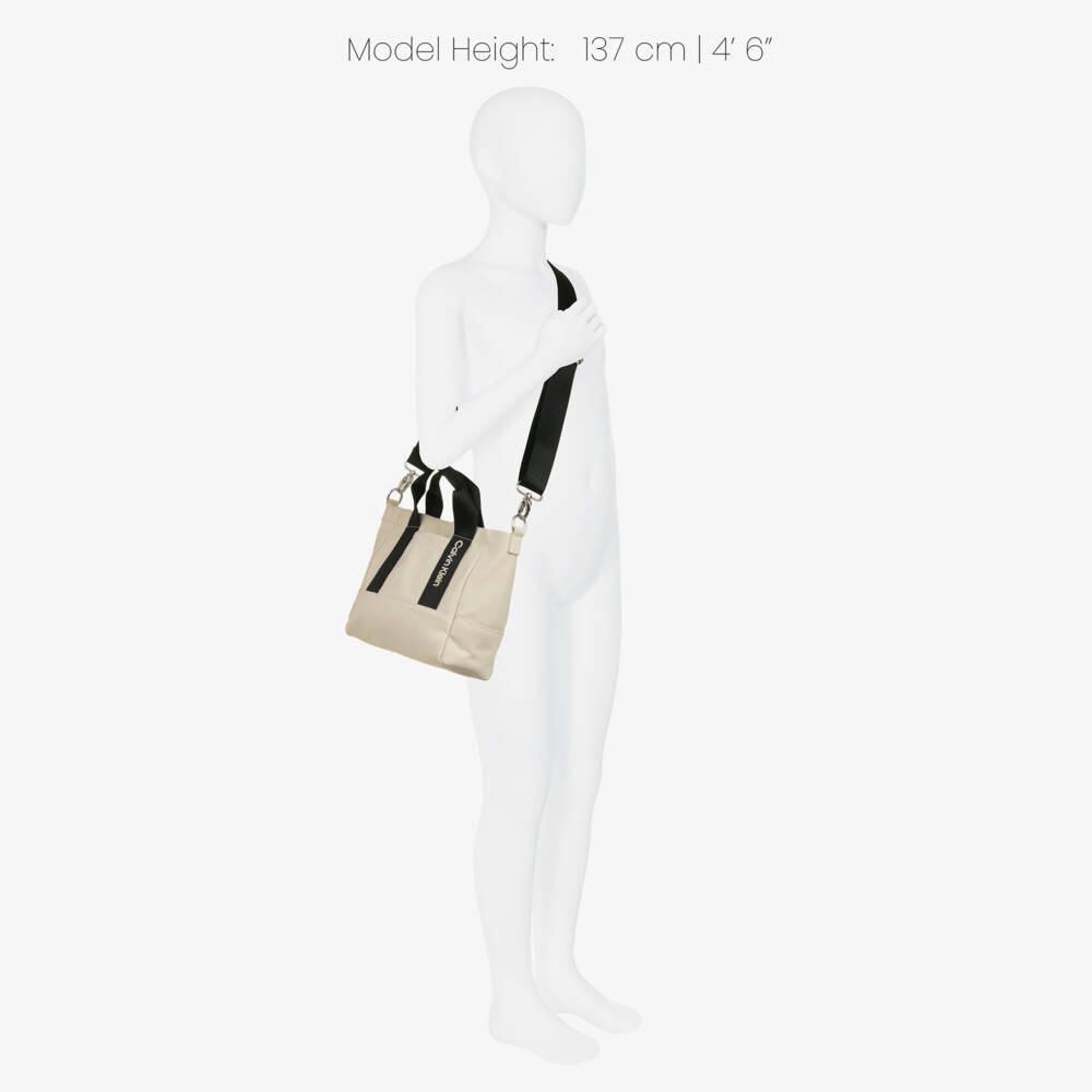 Calvin Klein-Beige Canvas Handbag with Embroidered Logo (25cm) | Childrensalon
