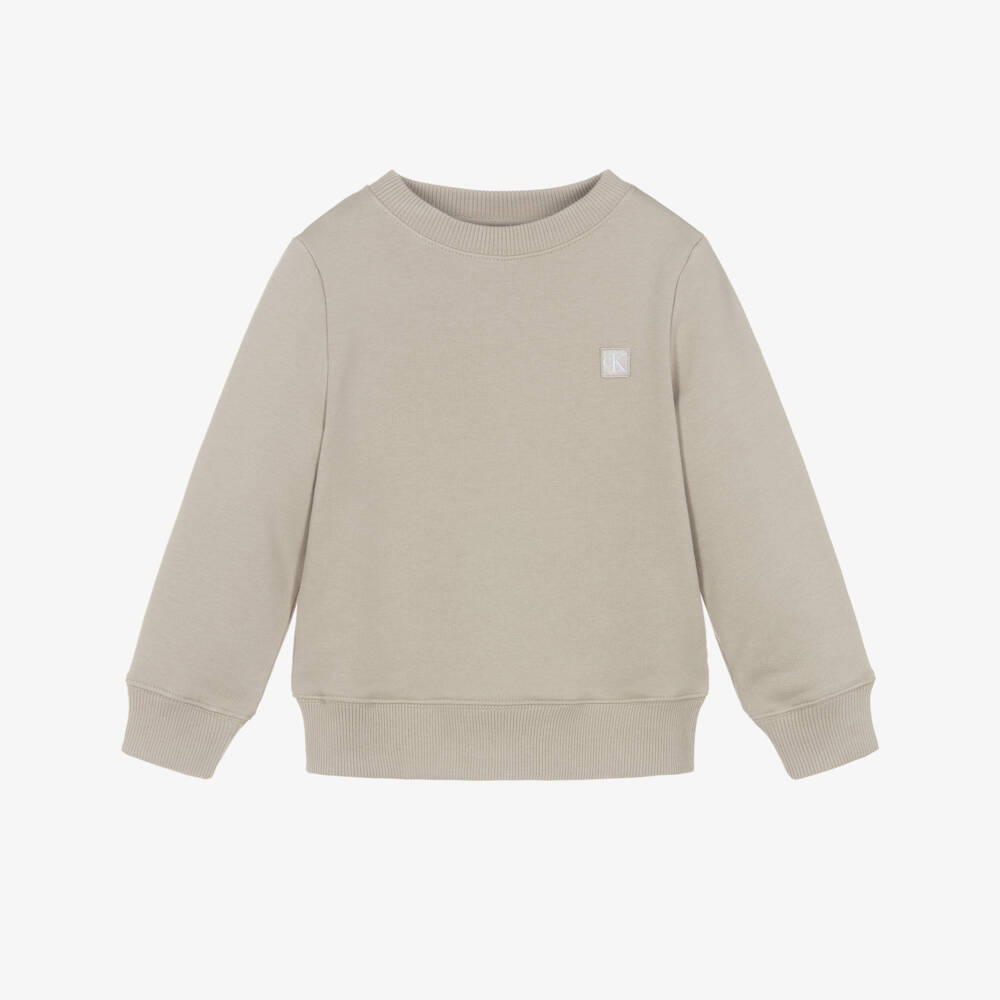 Calvin Klein-Beige Cotton Sweatshirt with Patch Logo | Childrensalon