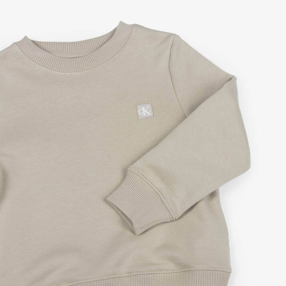 Calvin Klein-Beige Cotton Sweatshirt with Patch Logo | Childrensalon