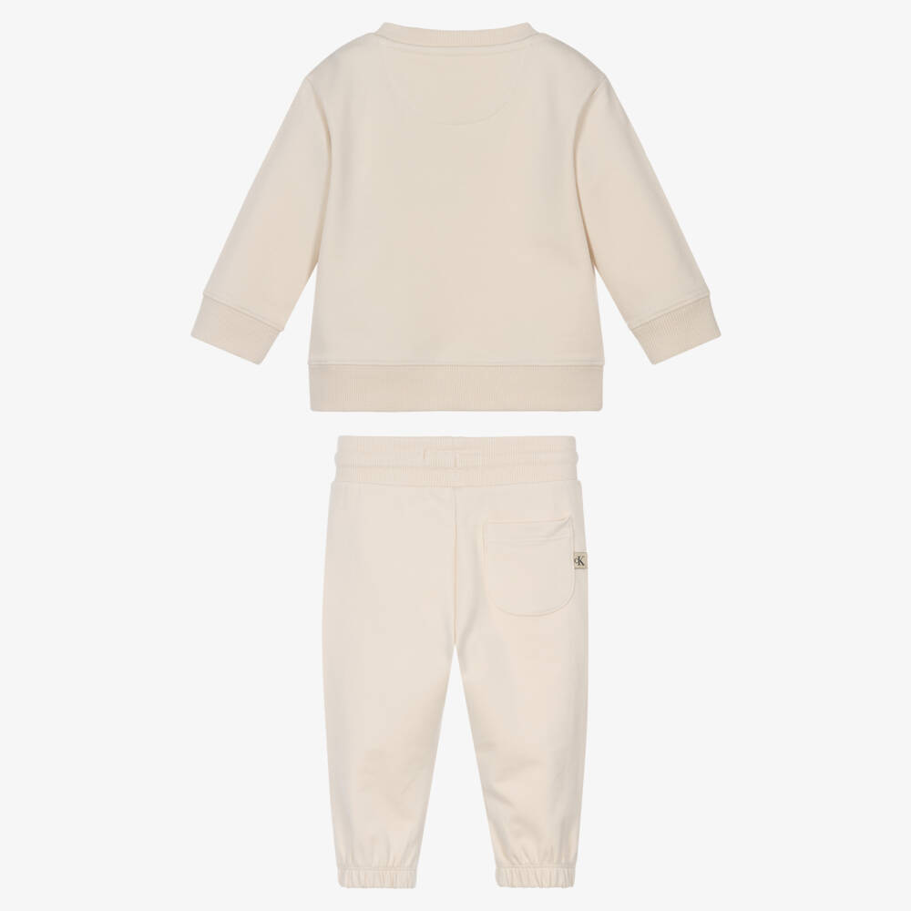 Calvin Klein-Beige Cotton Tracksuit with Bouclé Logo | Childrensalon