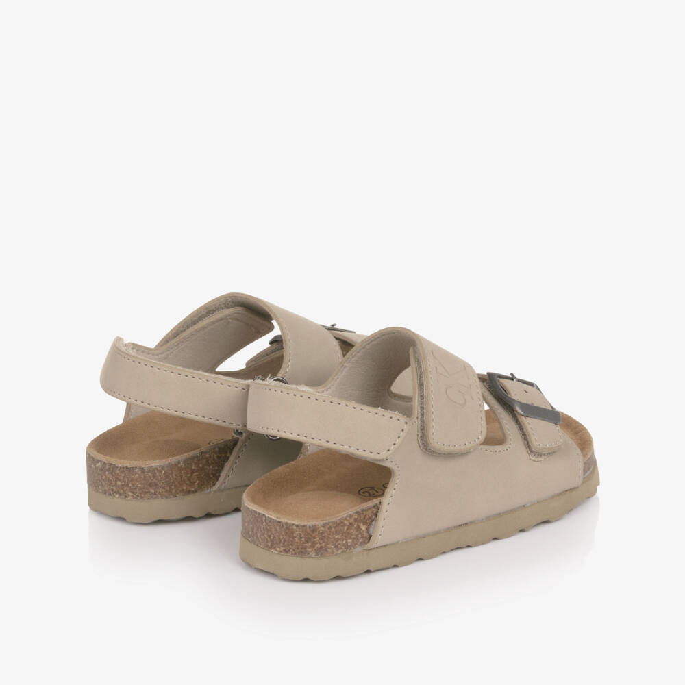 Calvin Klein-Beige Faux Leather Velcro Sandals | Childrensalon
