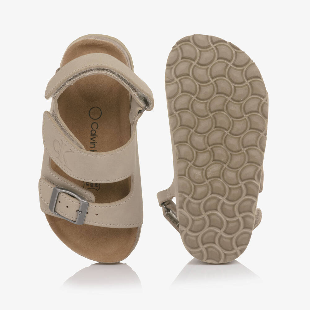 Calvin Klein-Beige Faux Leather Velcro Sandals | Childrensalon