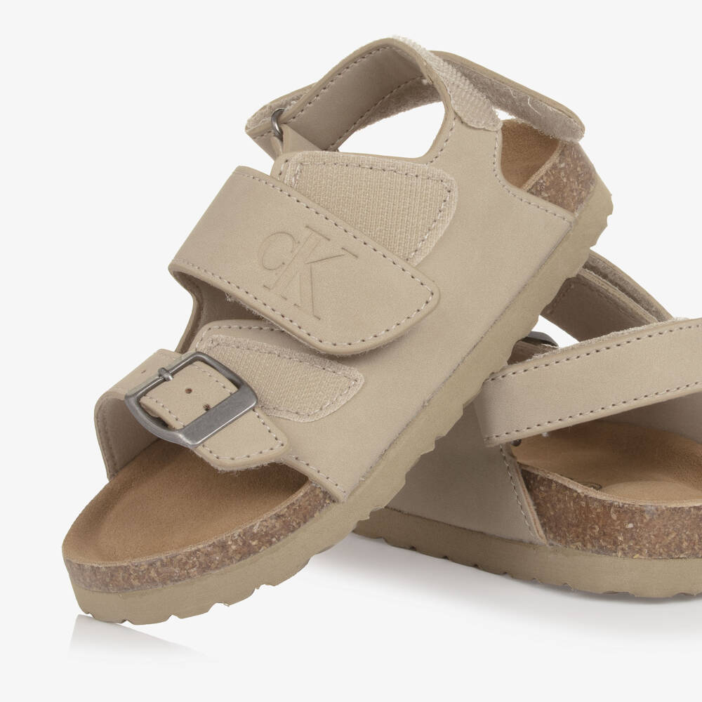 Calvin Klein-Beige Faux Leather Velcro Sandals | Childrensalon