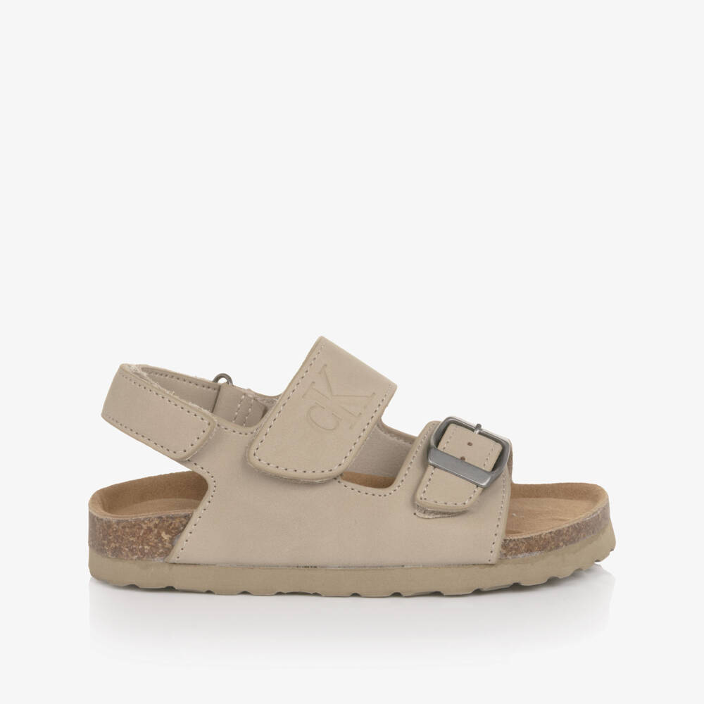 Calvin Klein-Beige Faux Leather Velcro Sandals | Childrensalon