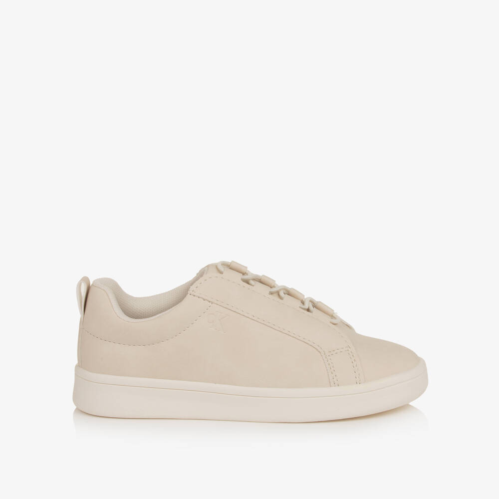 Calvin Klein-Beige Faux Suede Leather Trainers | Childrensalon