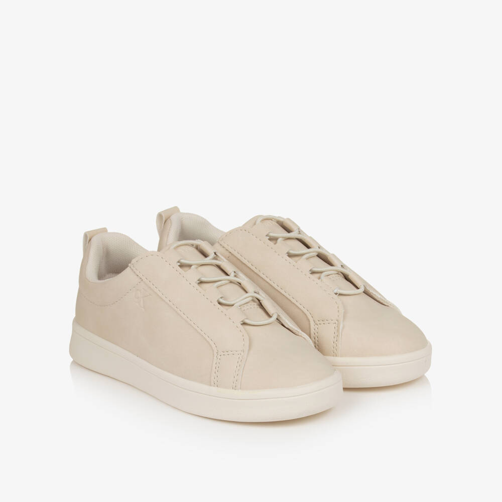 Calvin Klein-Beige Faux Suede Leather Trainers | Childrensalon