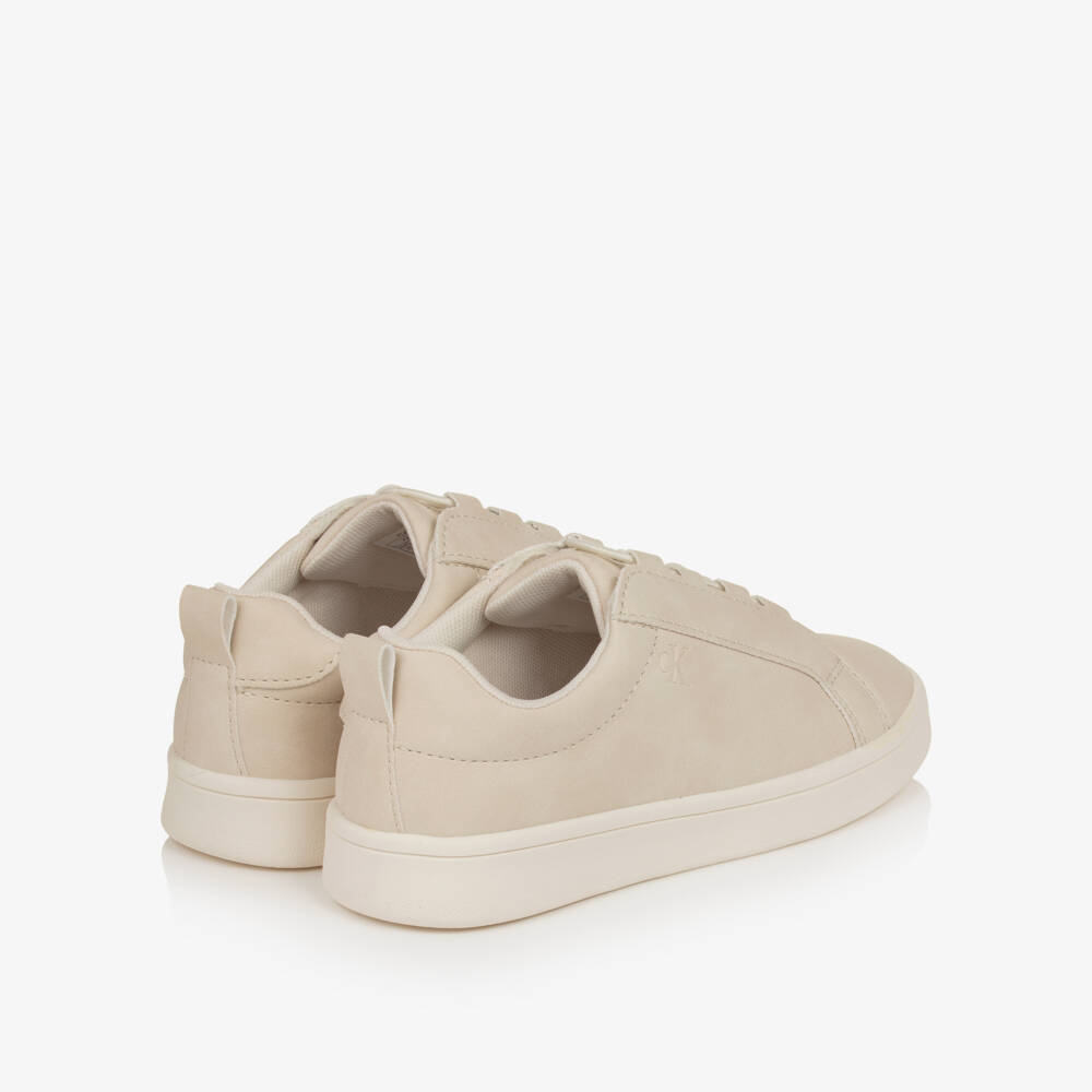 Calvin Klein-Beige Faux Suede Leather Trainers | Childrensalon