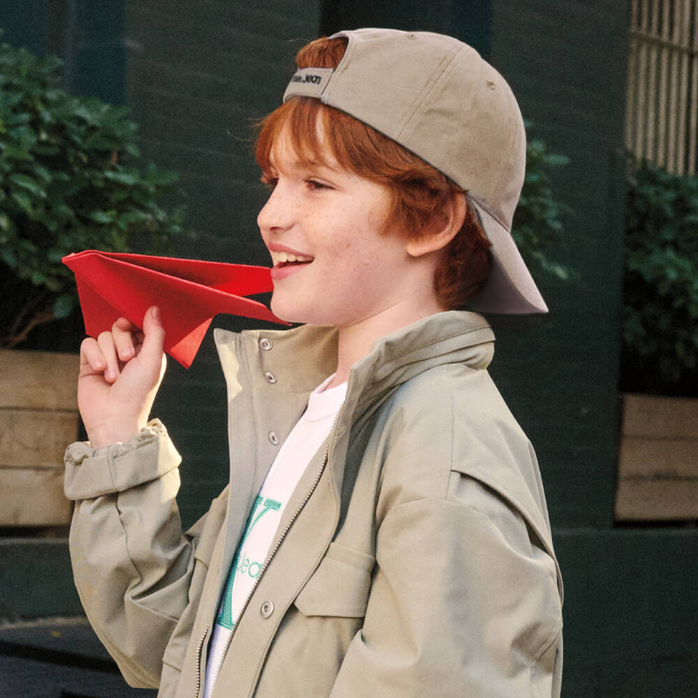 Calvin Klein-Beige Organic Cotton CK Cap | Childrensalon