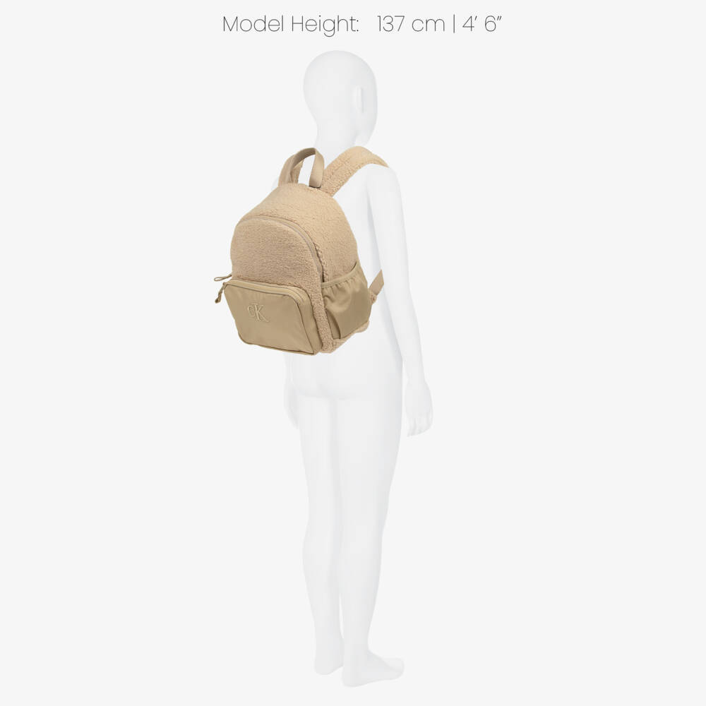 Calvin Klein-Beige Teddy Fleece Backpack (31cm) | Childrensalon