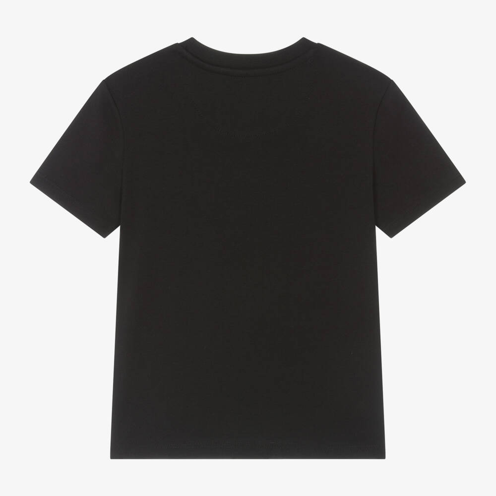 Calvin Klein-Black Cotton T-Shirt With Monogram Logo | Childrensalon