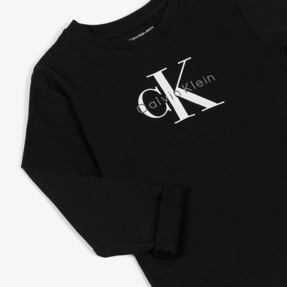 Calvin Klein-Black Cotton Top with Monogram Logo | Childrensalon