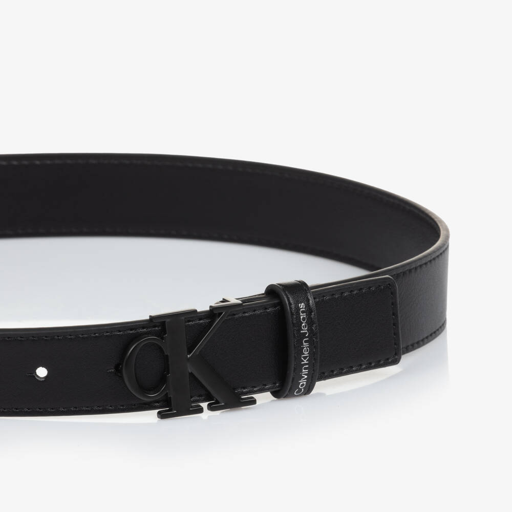 Calvin Klein-Black Faux Leather CK Buckle Belt | Childrensalon