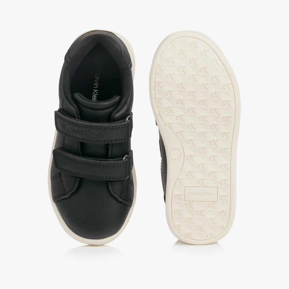 Calvin Klein-Black Faux Leather CK Logo Trainers | Childrensalon