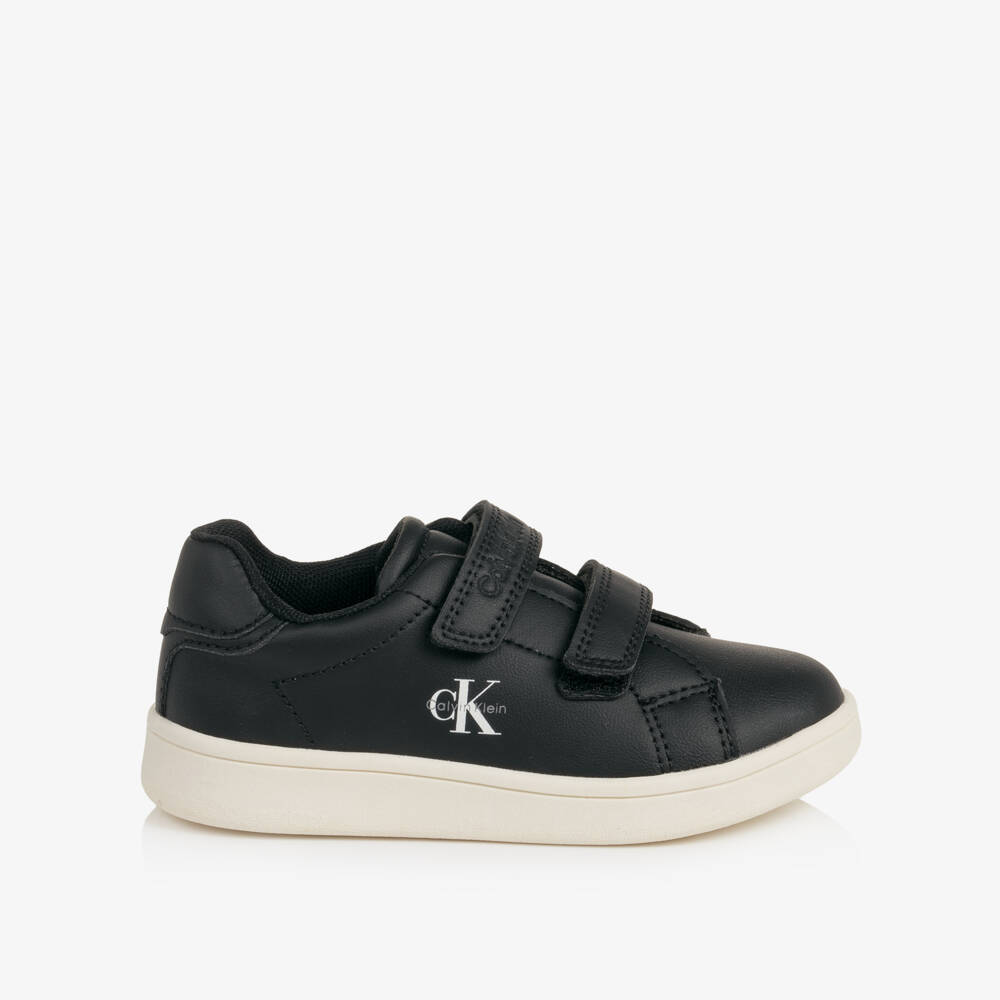 Calvin Klein-Black Faux Leather CK Logo Trainers | Childrensalon
