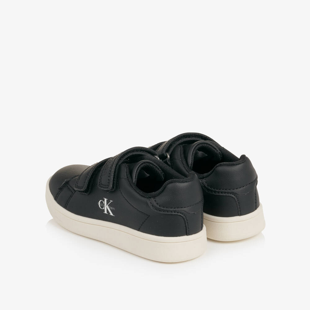 Calvin Klein-Black Faux Leather CK Logo Trainers | Childrensalon