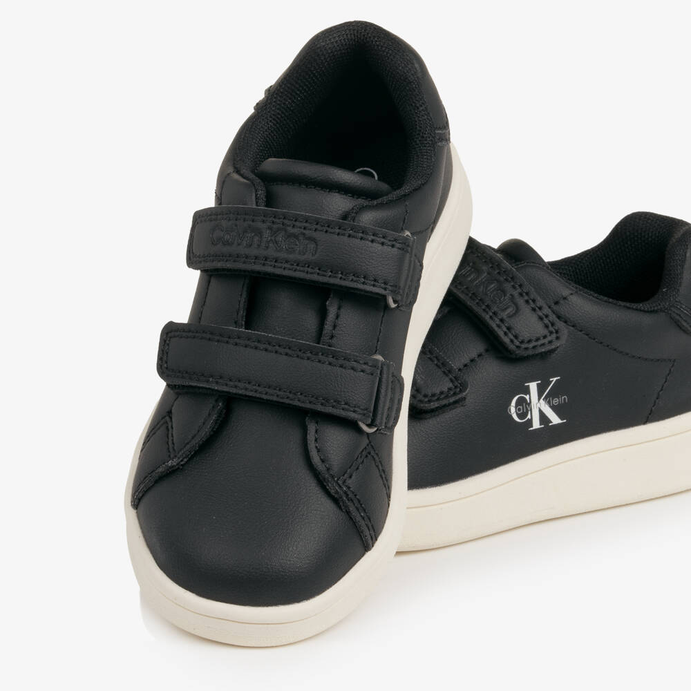 Calvin Klein-Black Faux Leather CK Logo Trainers | Childrensalon