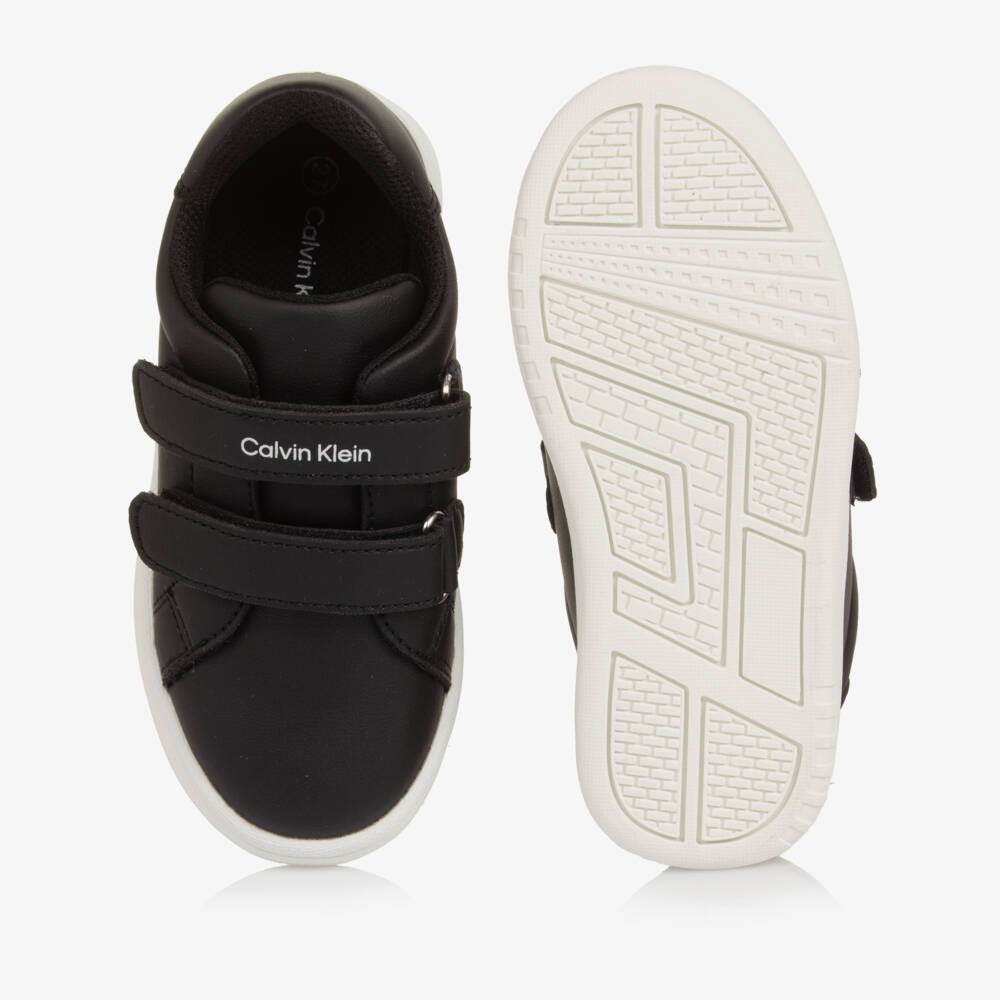Calvin Klein-Black Faux Leather CK Logo Velcro Trainers | Childrensalon
