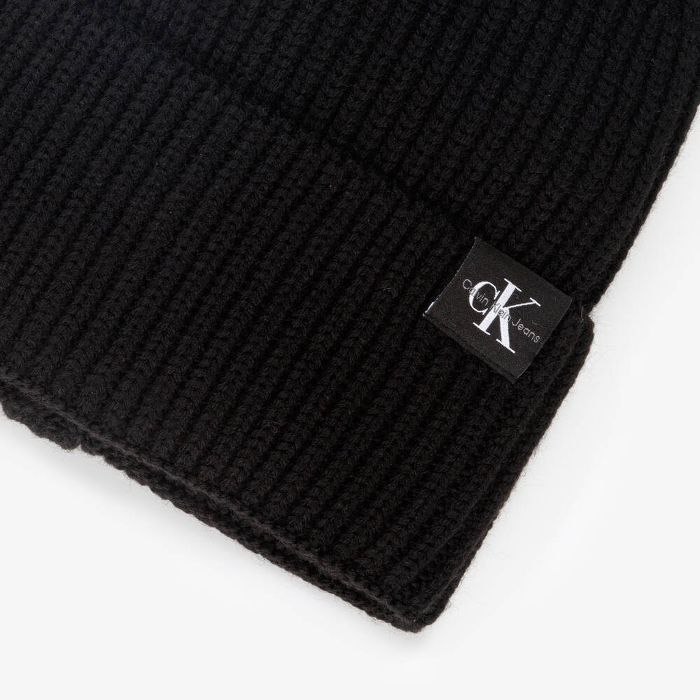 Calvin Klein-Black Knitted Beanie Hat | Childrensalon