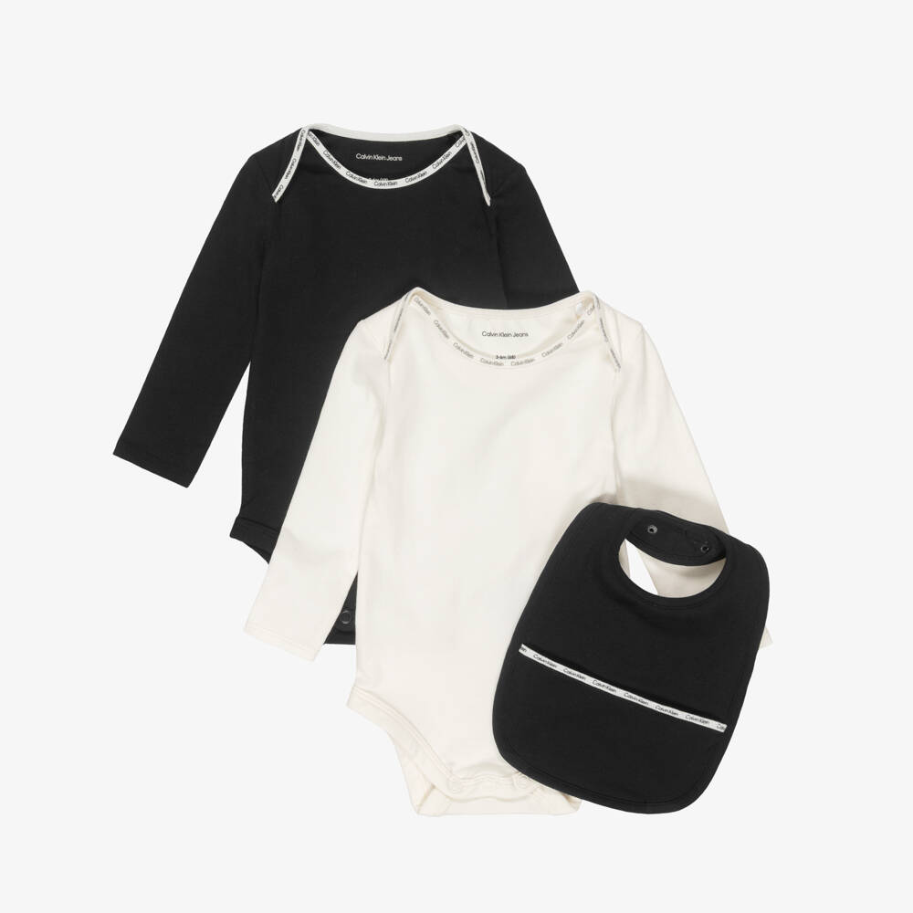 Calvin Klein-Black & White Cotton Bodysuit & Bib Set | Childrensalon