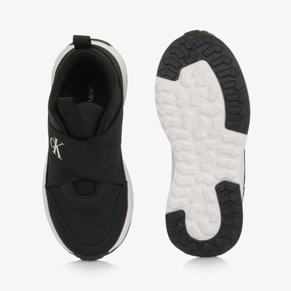 Calvin Klein-Black & White Monogram Logo Slip-On Trainers | Childrensalon
