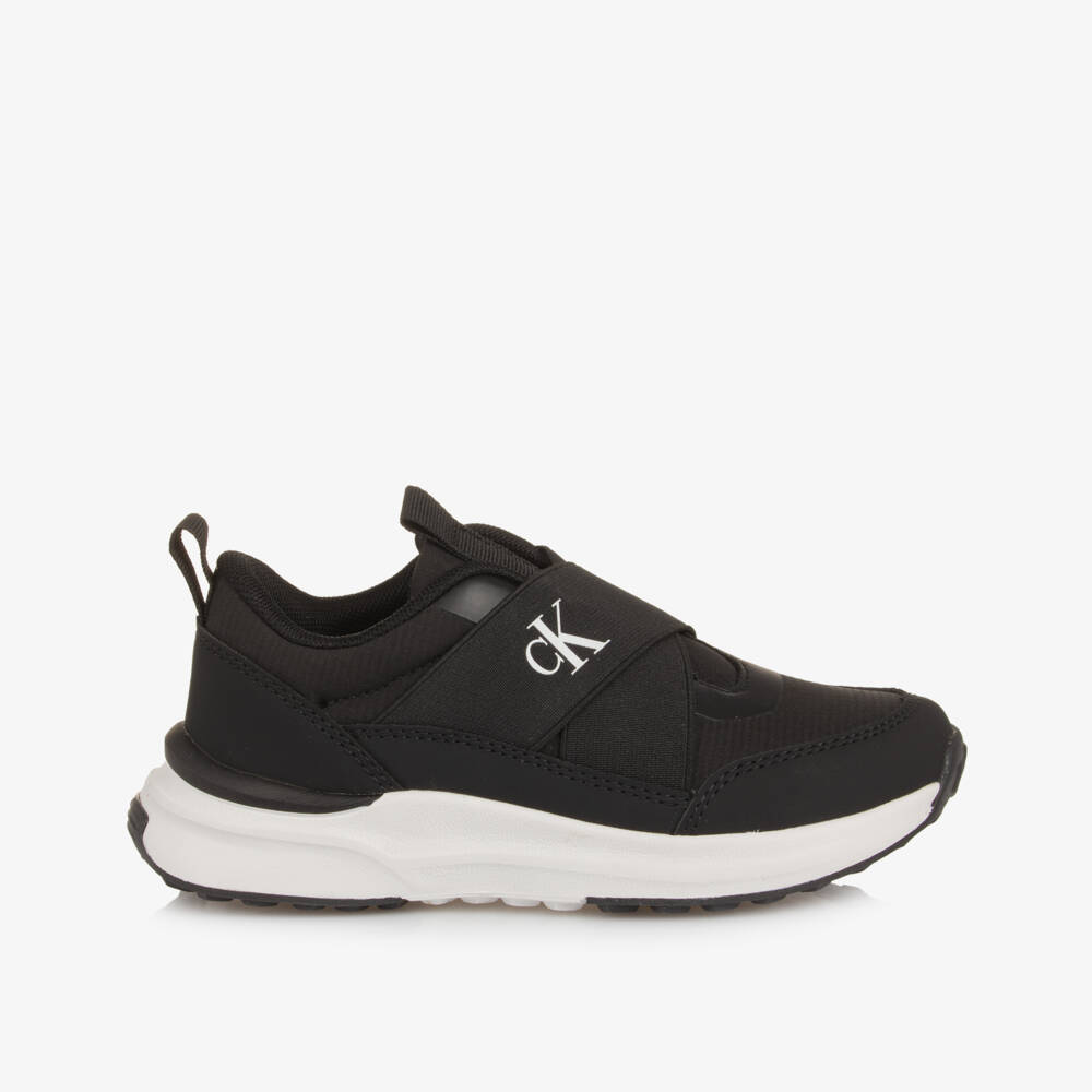 Calvin Klein-Black & White Monogram Logo Slip-On Trainers | Childrensalon