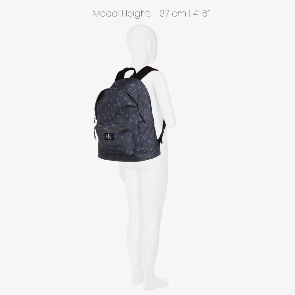 Calvin Klein-Blue Canvas Logo Pattern Backpack (40cm) | Childrensalon