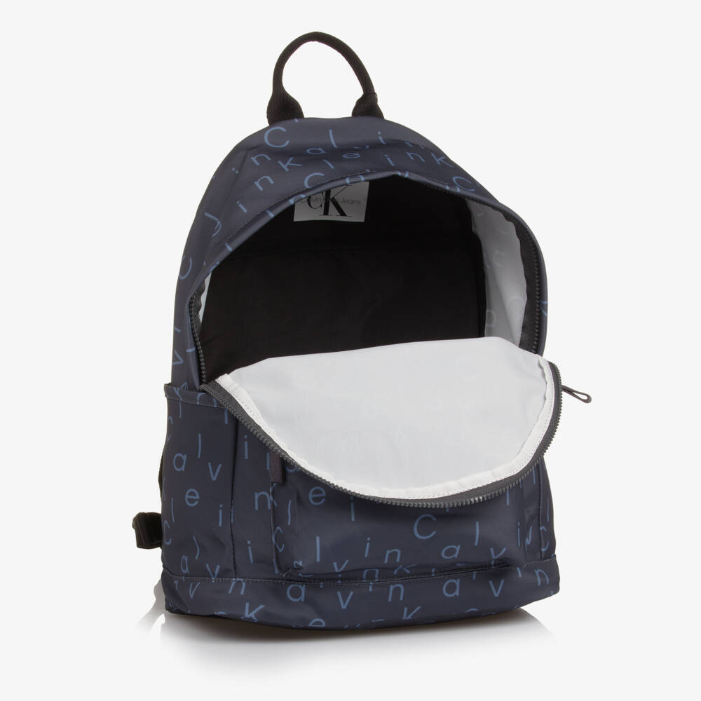 Calvin Klein-Blue Canvas Logo Pattern Backpack (40cm) | Childrensalon