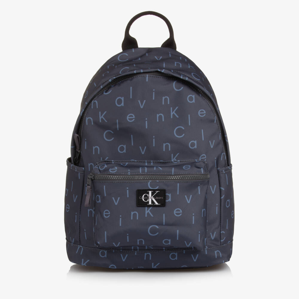 Calvin Klein-Blue Canvas Logo Pattern Backpack (40cm) | Childrensalon